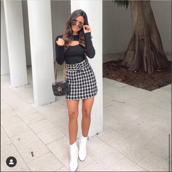 Zara Houndstooth Textured Mini Belted A-Line Skirt - Picture 2 of 15